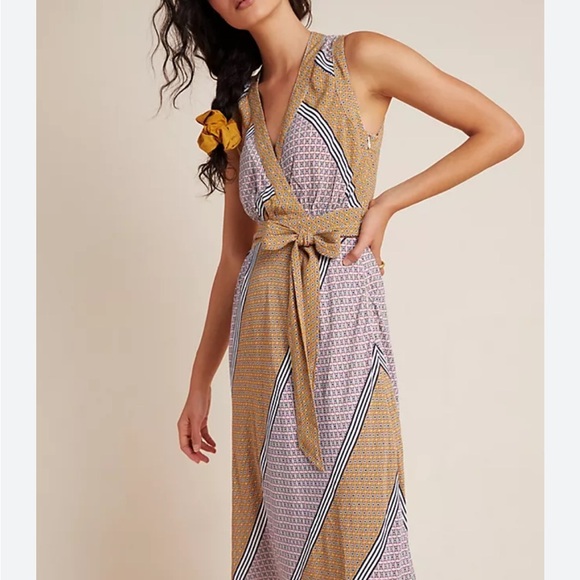 Anthropologie Maeve Carla Wrap Dress Pink Combo Vneck Tie Closure Side Zip Sz 8 - Picture 15 of 16